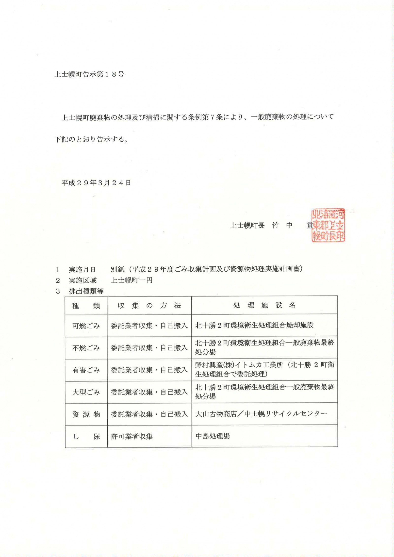 告示書(廃棄物処理)