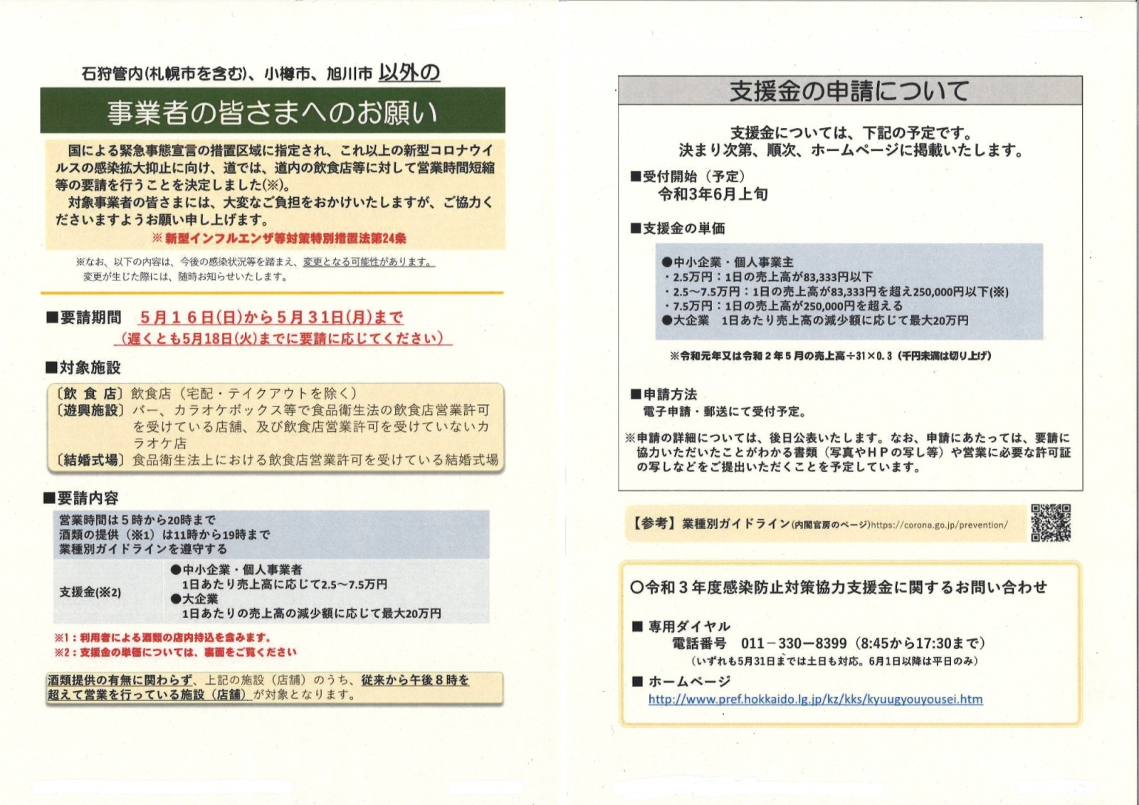 緊急事態措置における事業者の皆様への要請についての画像