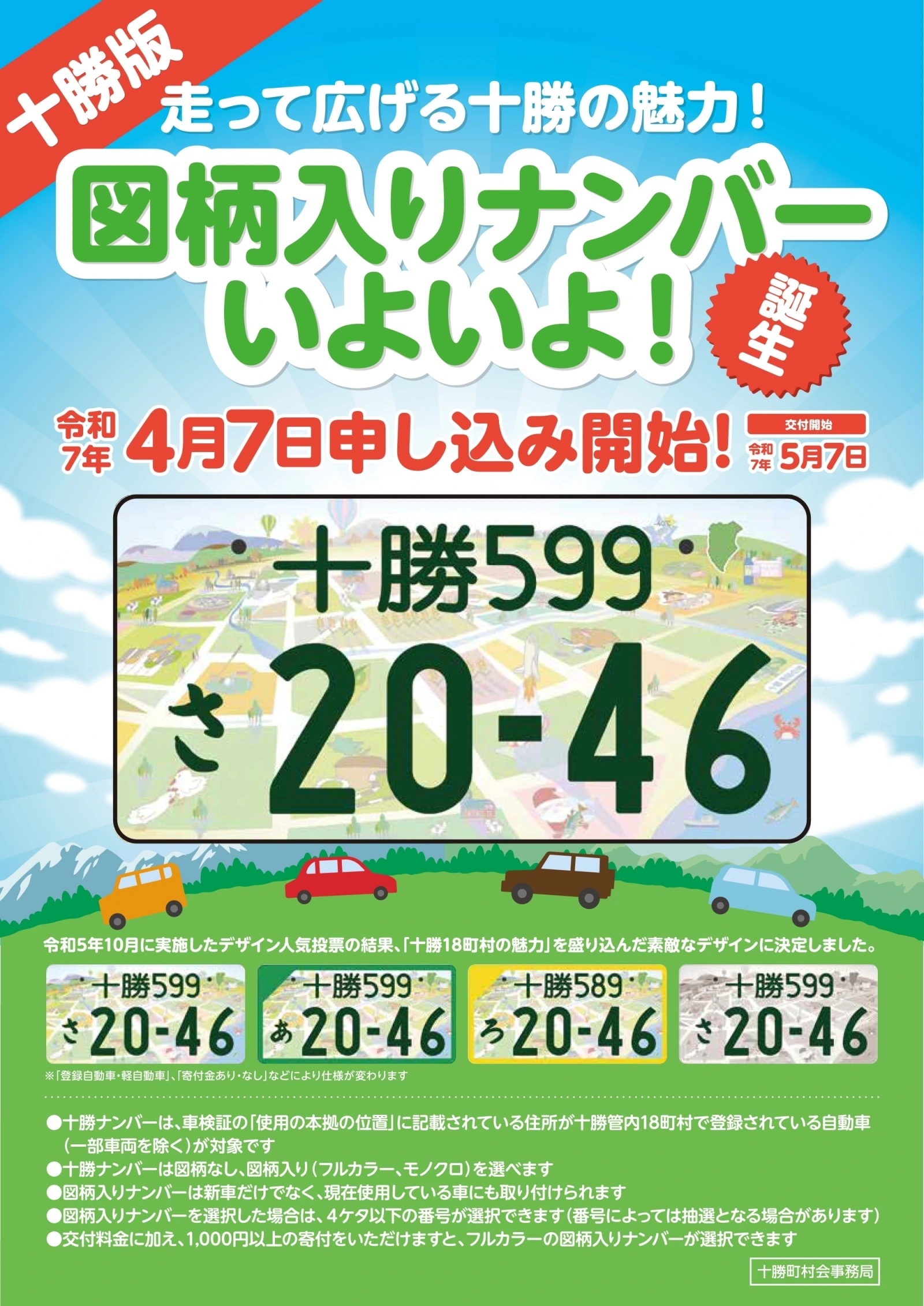 観賞用　ご当地ナンバープレート　十勝ナンバー　十勝の価値満載　1枚 十勝版図柄入りナンバープレートの申し込み及び交付開始について
