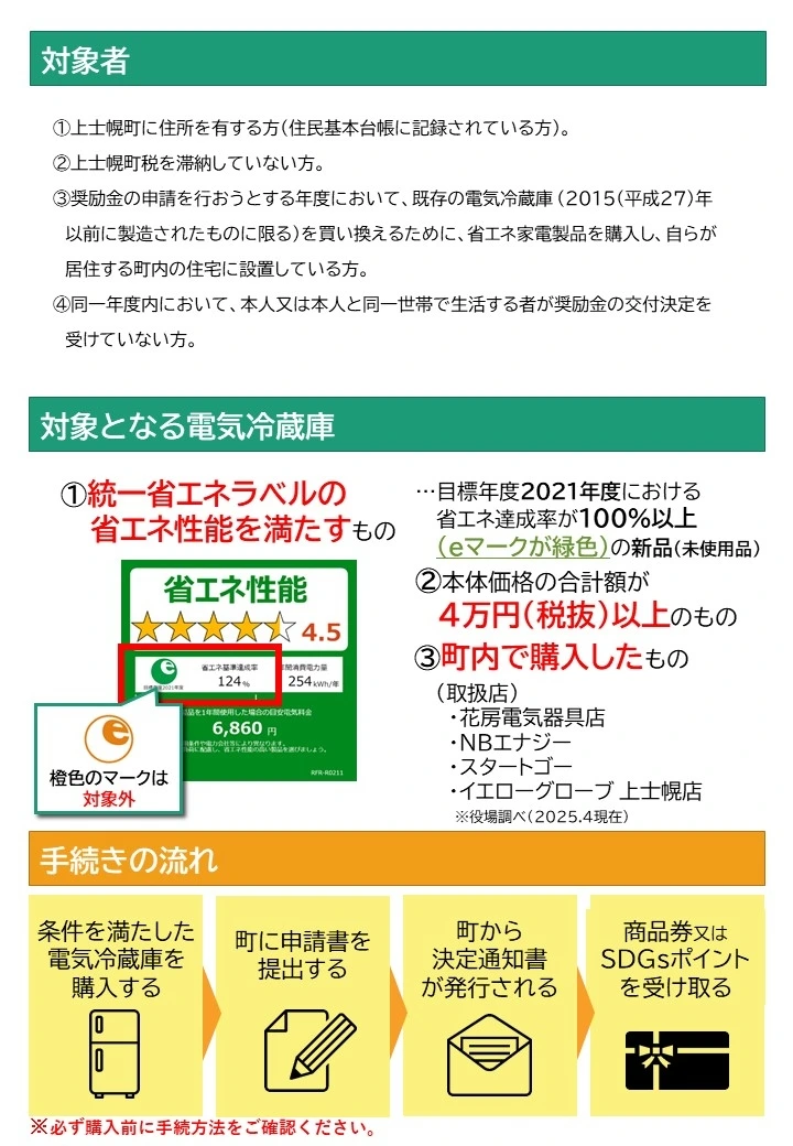 省エネ家電買換え促進事業(冷蔵庫)｜北海道 上士幌町