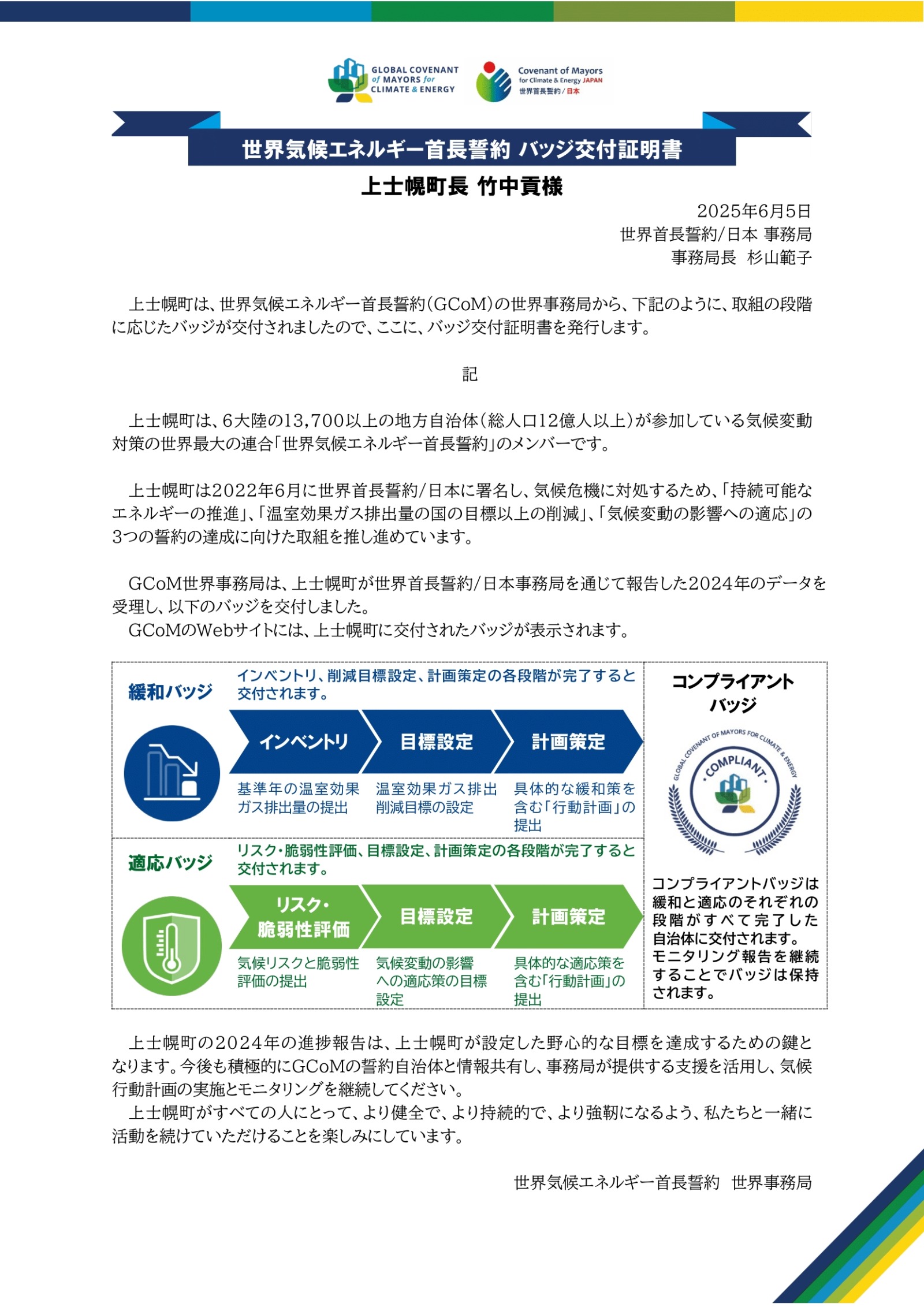 世界首長誓約 コンプライアントバッジ詳細の画像